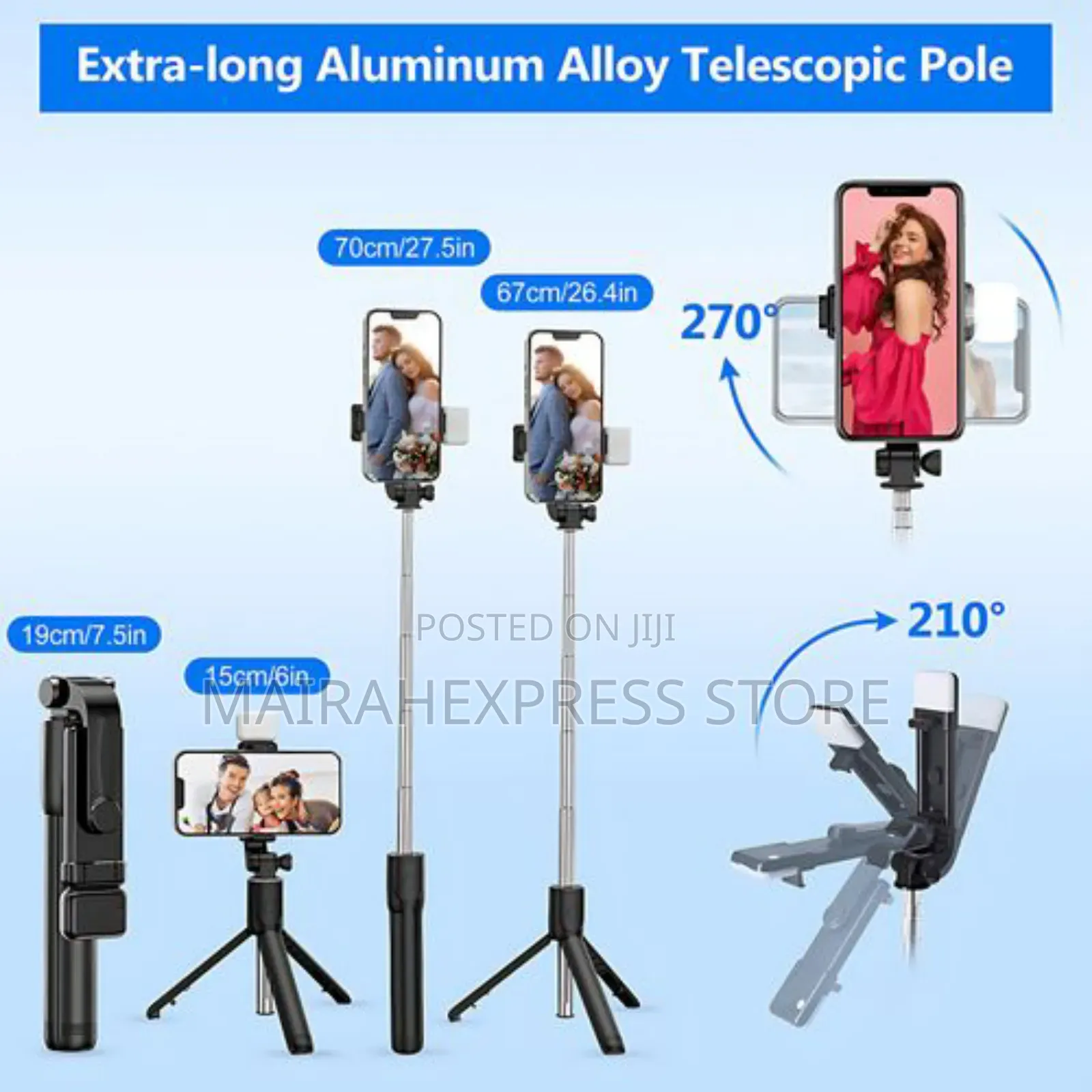 Bluetooth Selfie Stick Tripod + Fill Light +Shutter Remote