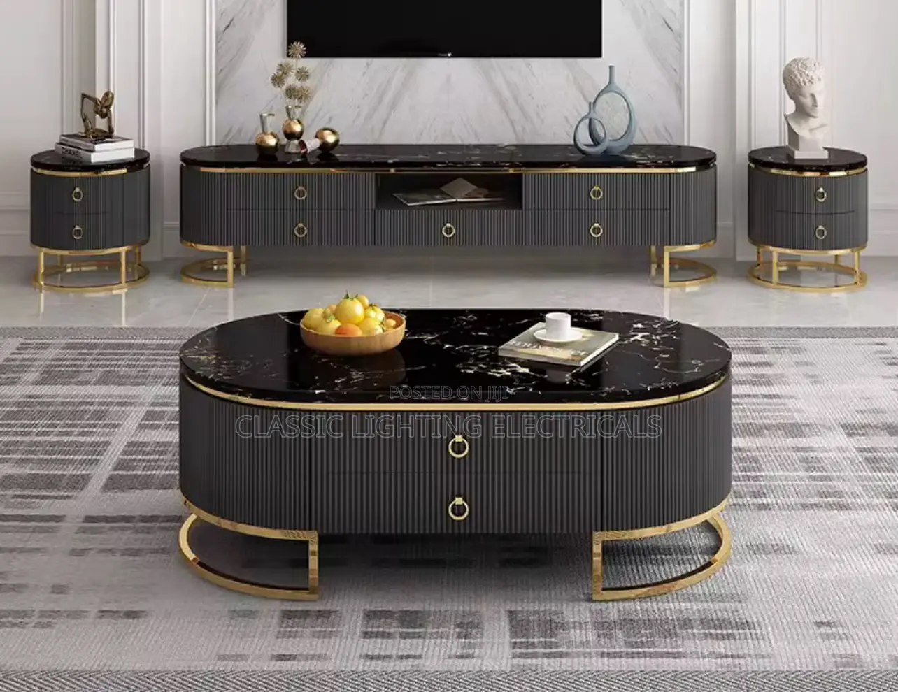 Luxury Modern Marble Top Floating Stainless Steel Tv Cabinet
