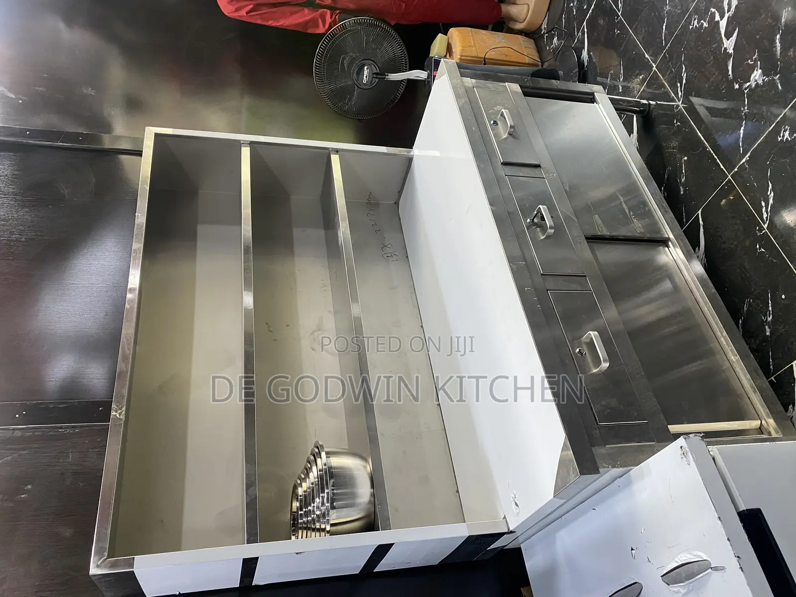 Stainless Steel Cabinet Table With Upper Shelve