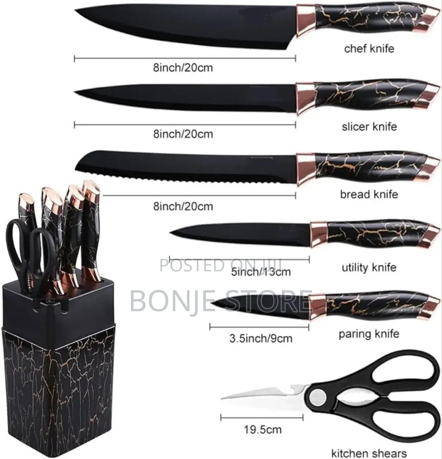7pcs Marble Non Stick Coated Knife Set With Stand and Base
