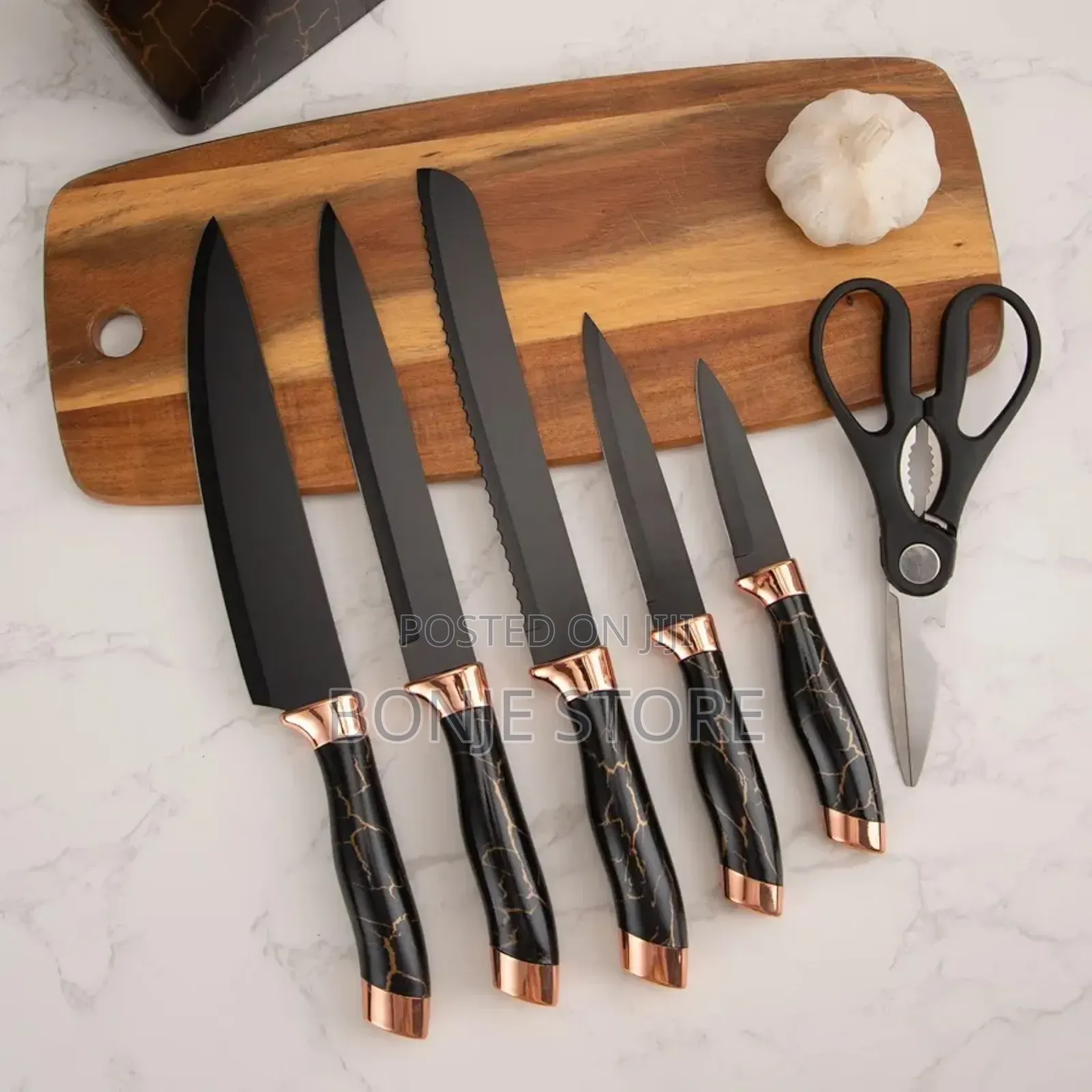 7pcs Marble Non Stick Coated Knife Set With Stand and Base