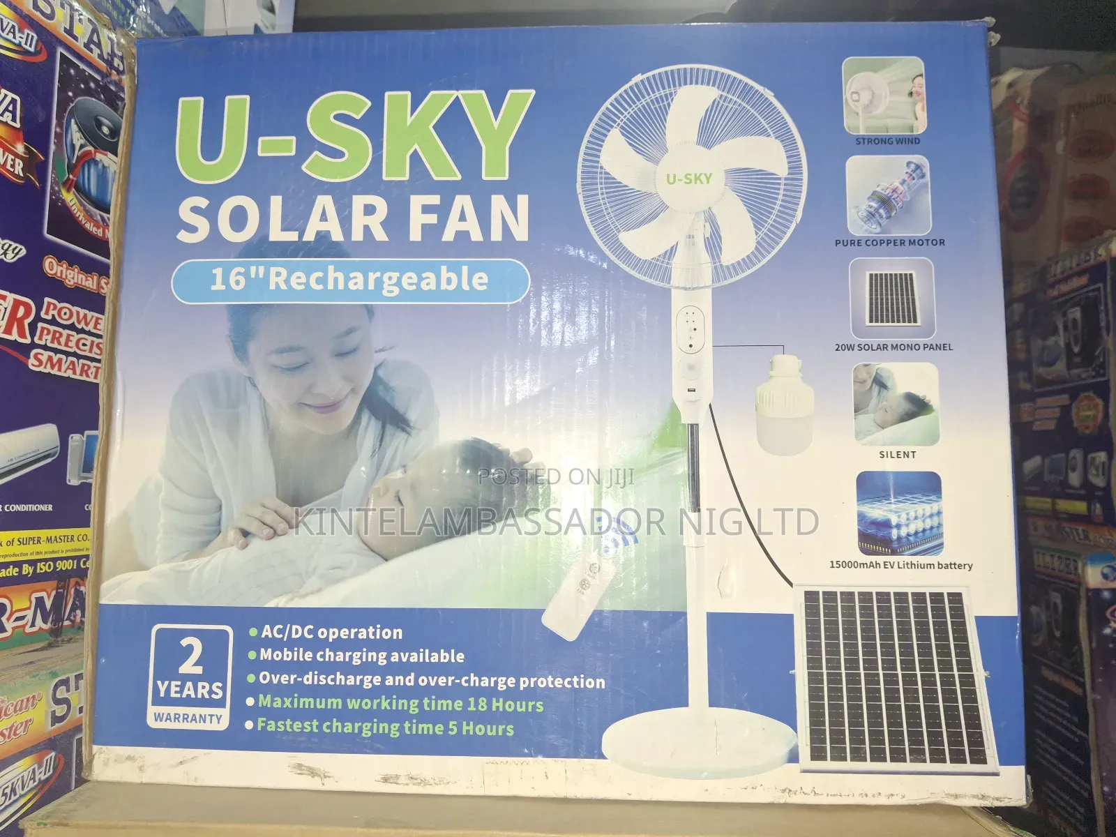 U-sky Solar Rechargeable Fan-16"