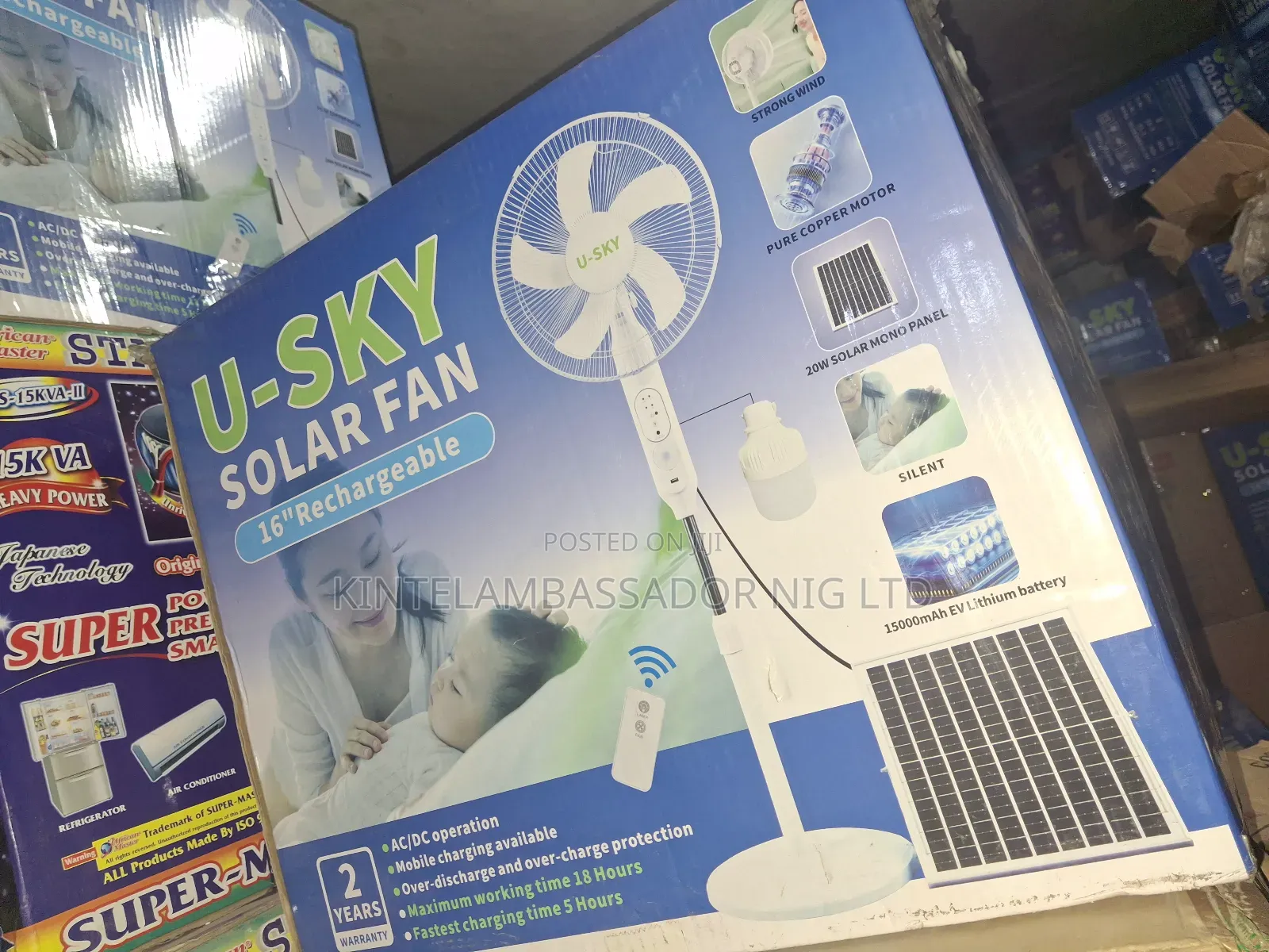 U-sky Solar Rechargeable Fan-16"