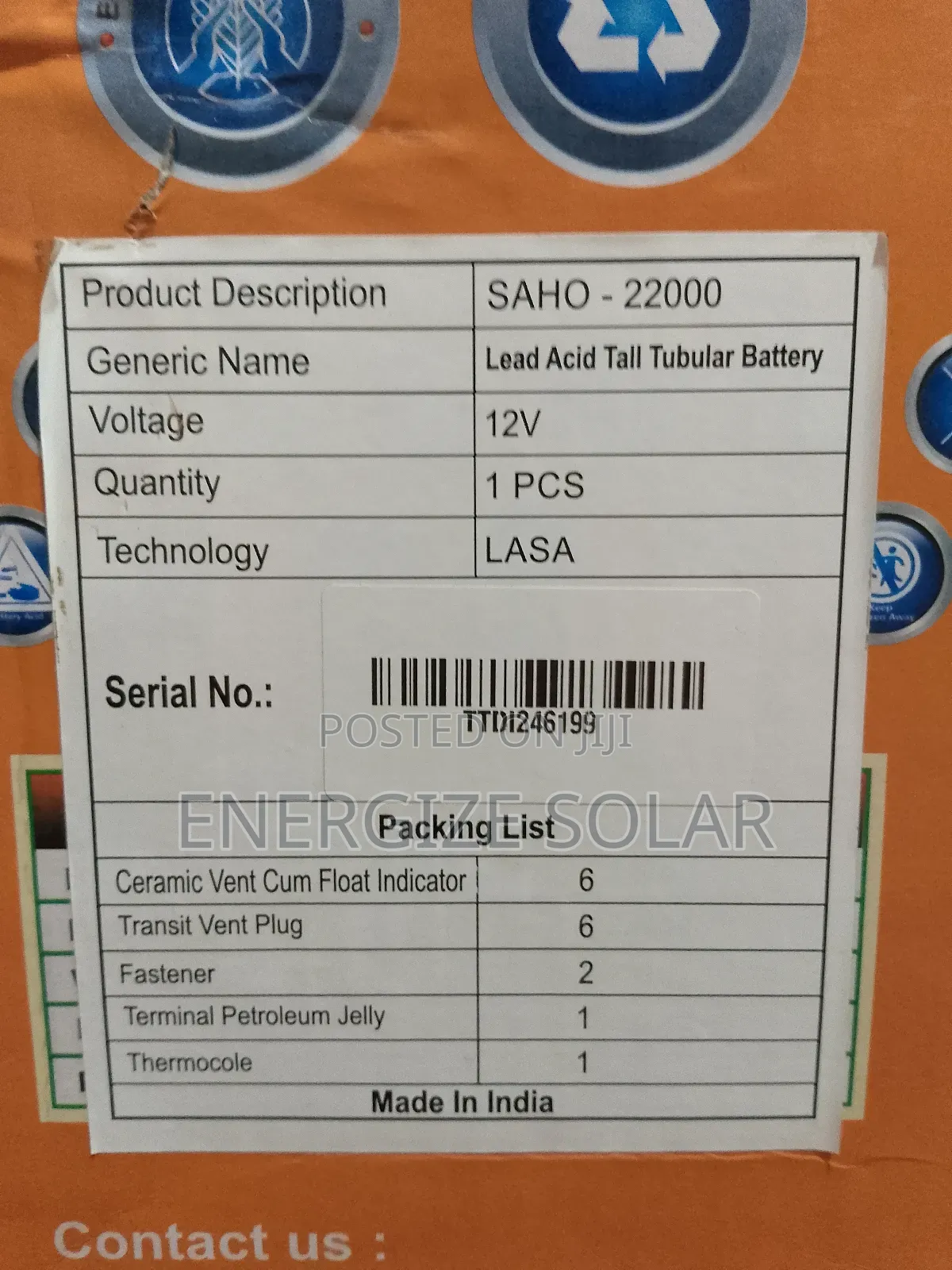 Saisho 12v 220ah Tubular Battery