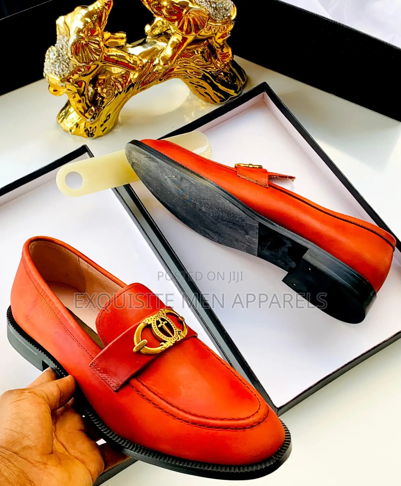 Italian Cesare Paciotti Orange Red Luxury Loafers Men’S Shoe