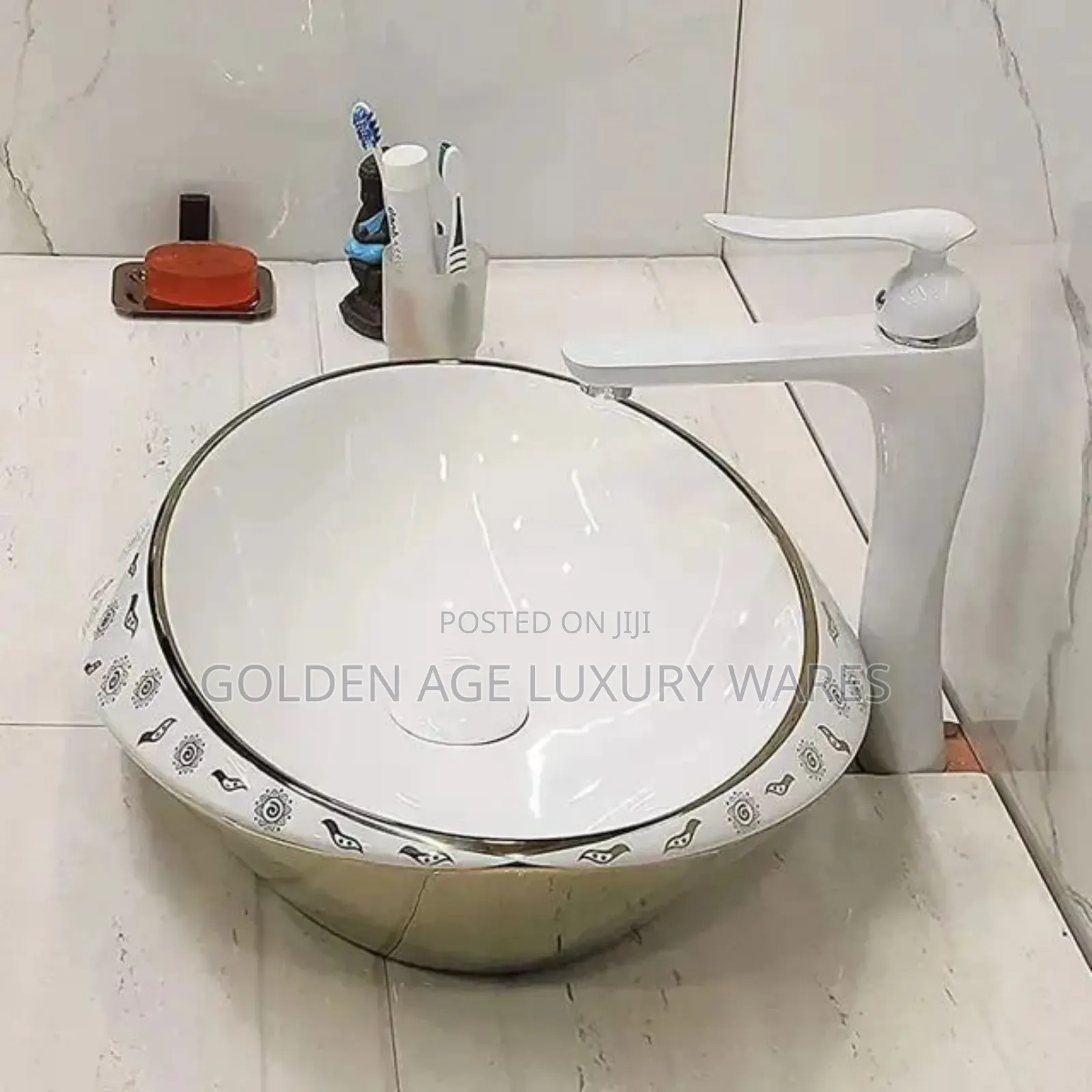 Gold and White Counter Top Basin