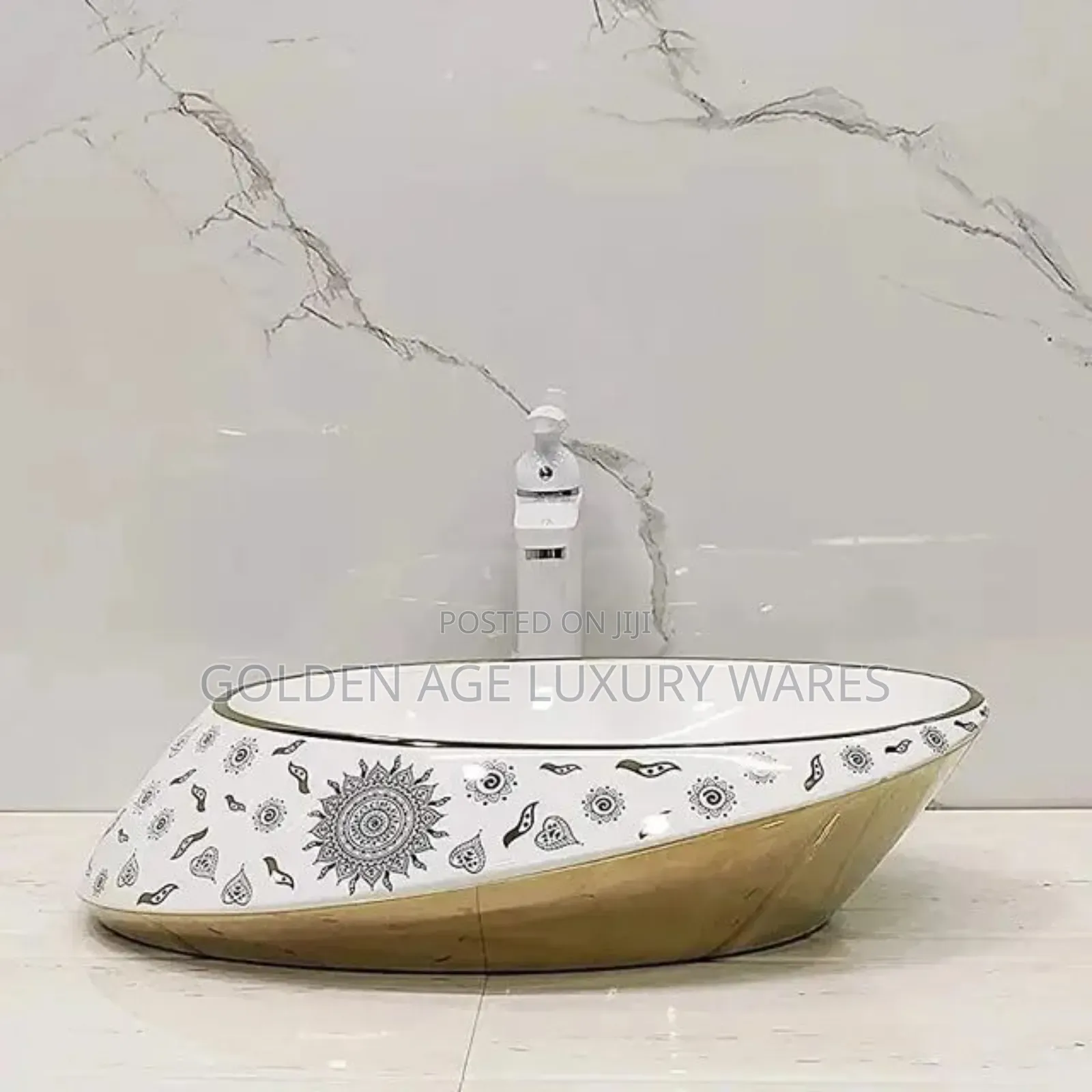 Gold and White Counter Top Basin