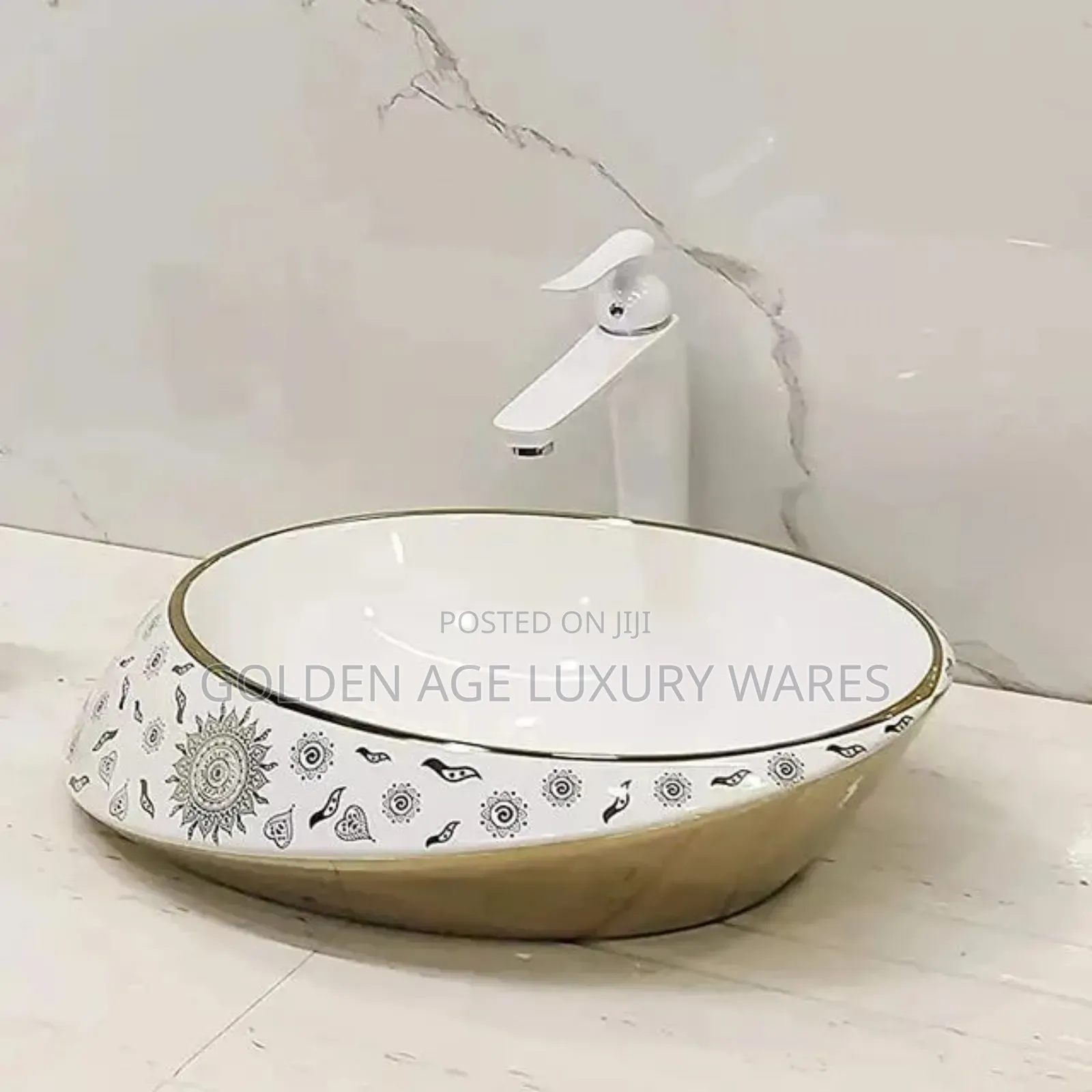 Gold and White Counter Top Basin