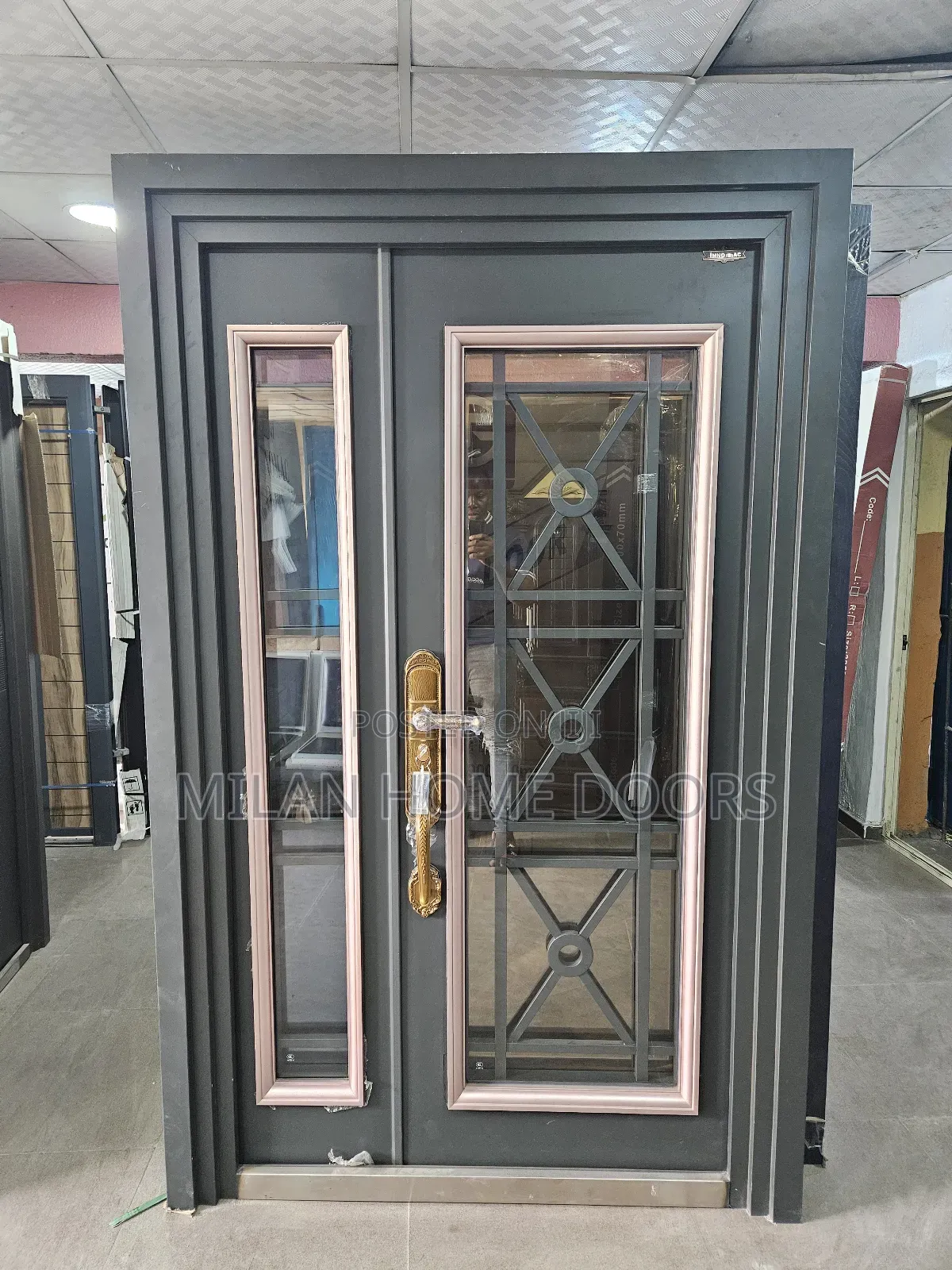 Gray 4ft Big Frame Glass Security Entrance Door