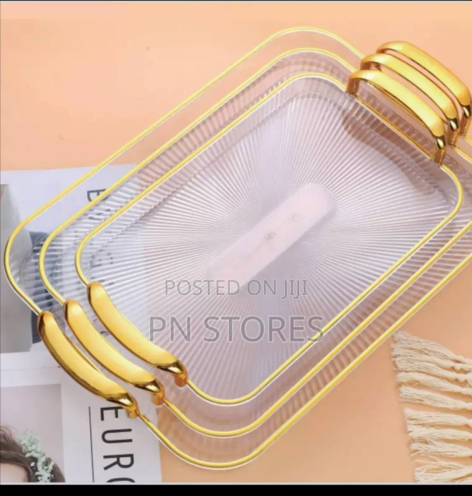 Quality Rectangular Design Trays With Gold Border