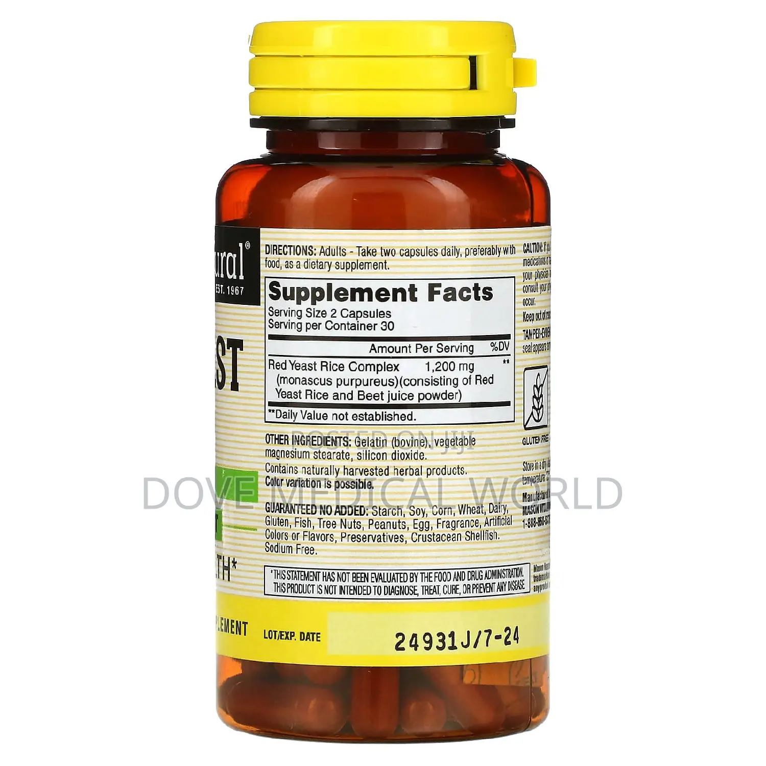 Red Yeast Rice 600mg by 60 Capsules