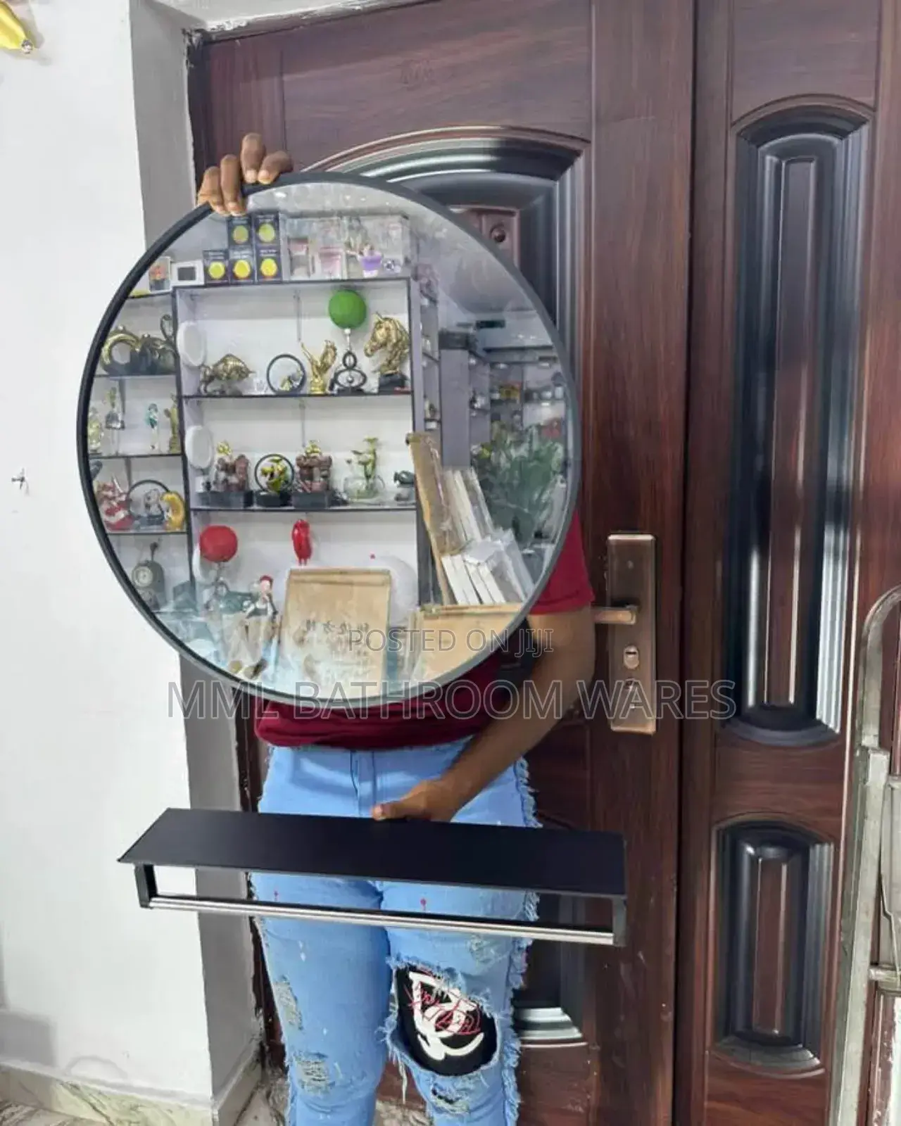 Framed Round Mirrors With Shelf