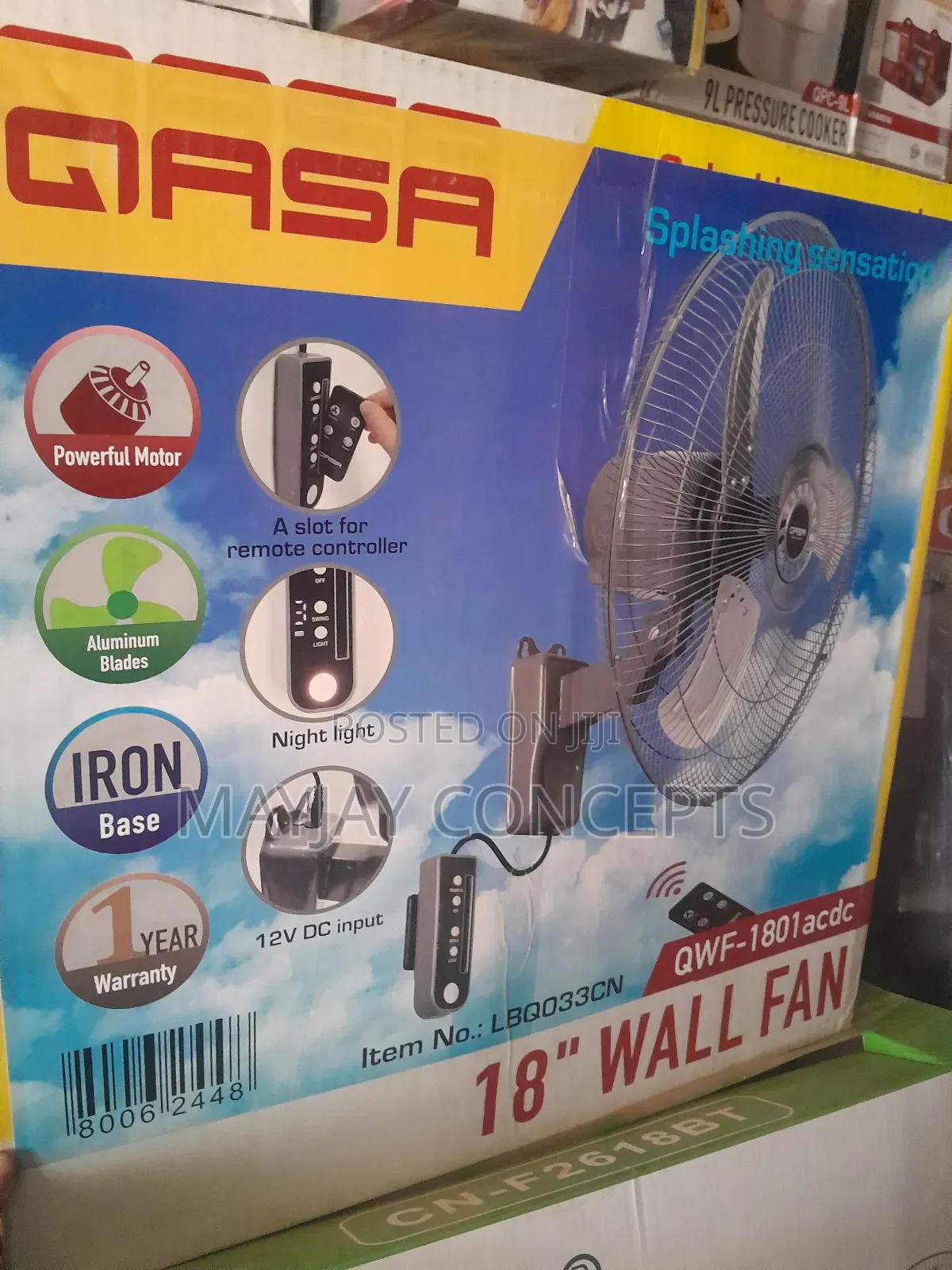 Qasa 18" Ac/Dc 3-in-1 Solar Wall Fan With Remote Control