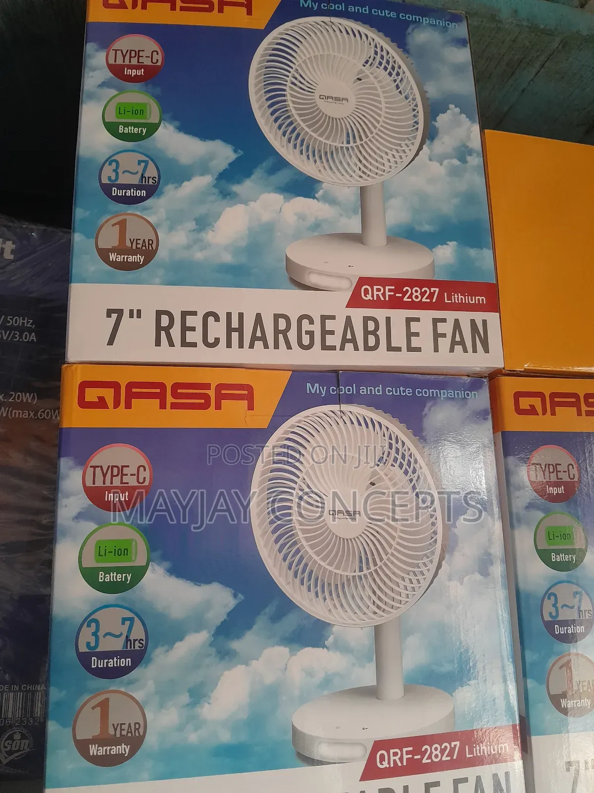 7" QASA Table Rechargeable Fan-Type-C and Lithium Type