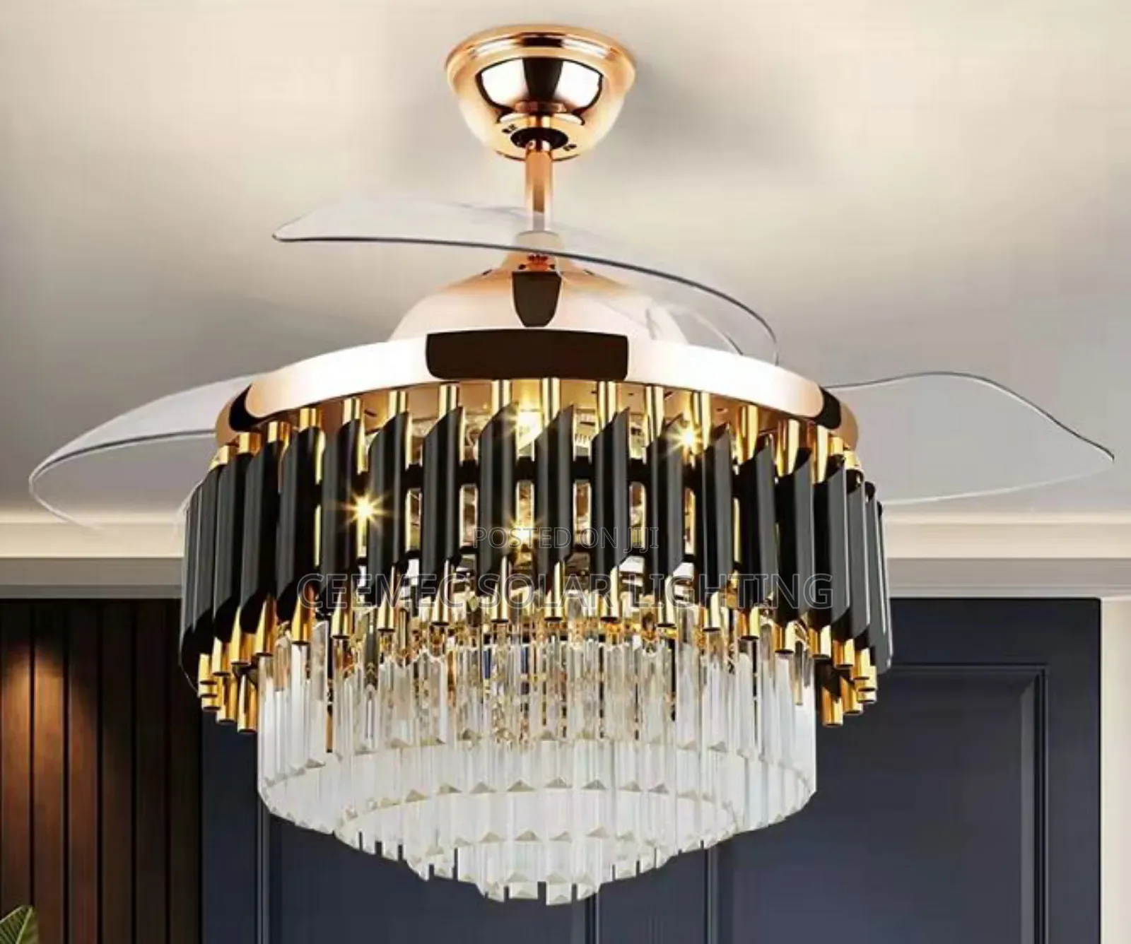 Golden Fan Chandelier With Blue Tooth