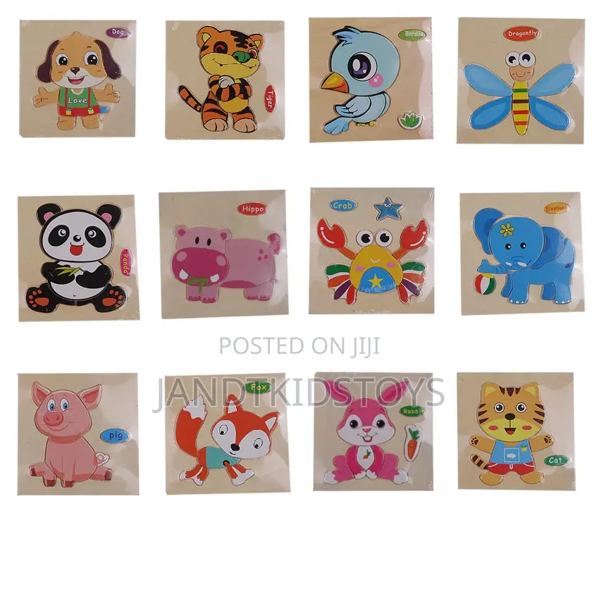 5 Piece Wooden Animal Puzzles-Set of 12