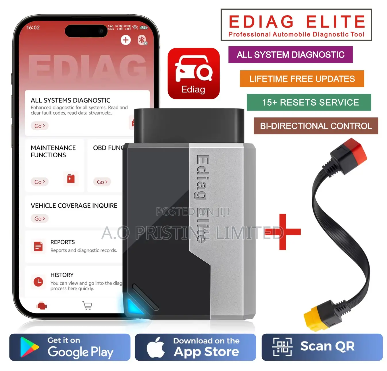 Ediag Elite Car Scanner With OBD Extension Cable