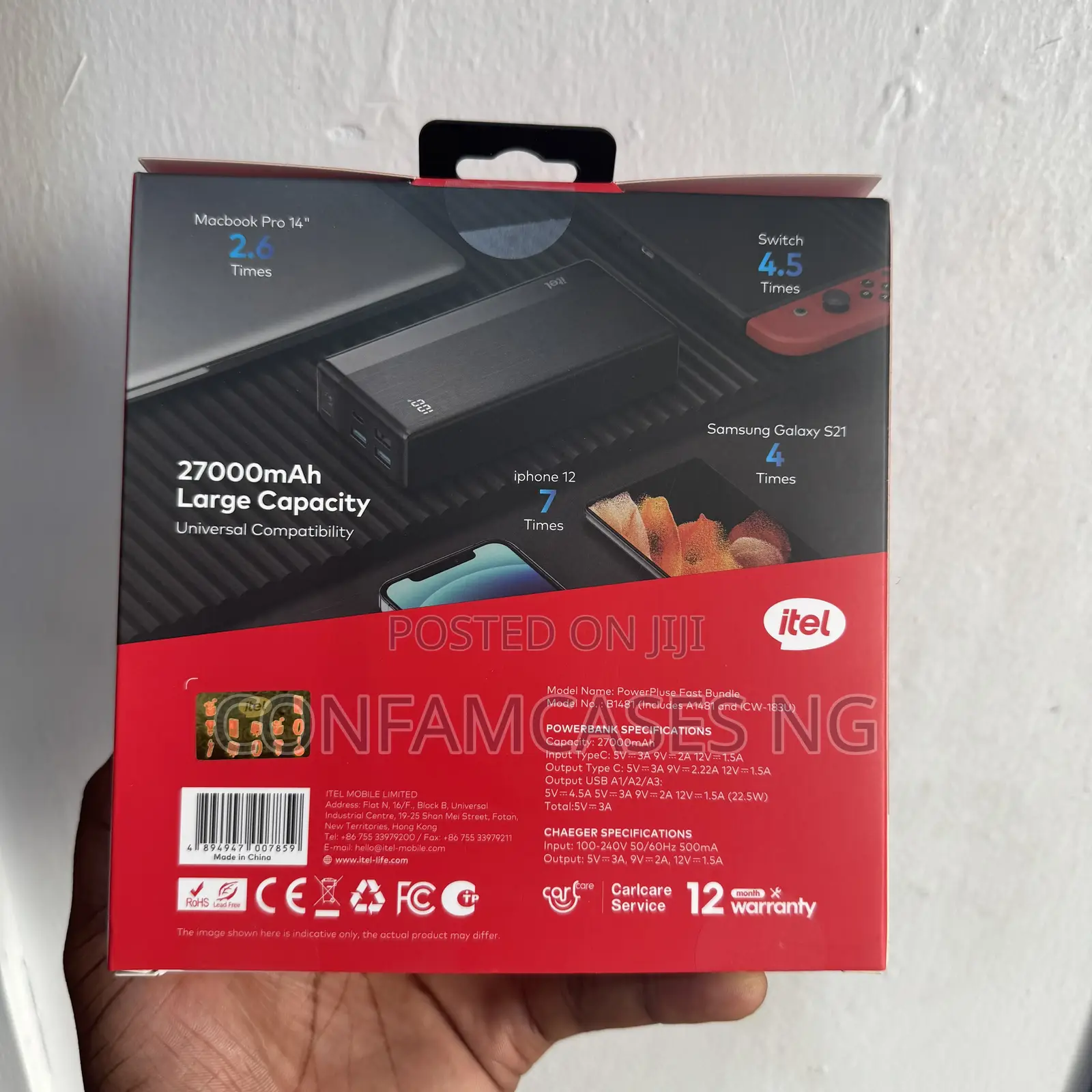 Itel 27000mah Power Bank + Free 18w Charger