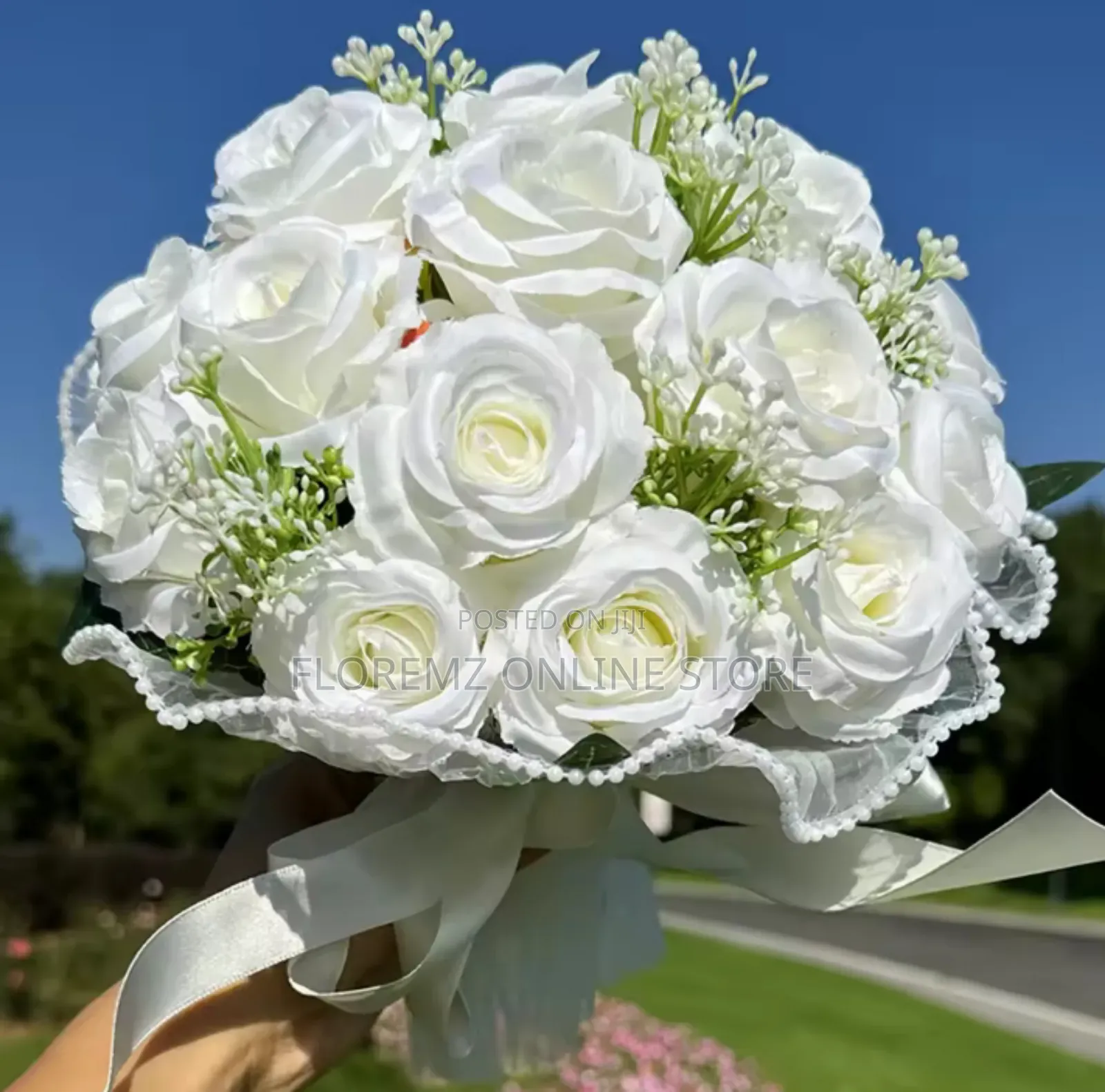 White Roses Wedding Bouquet for Bride - Renting
