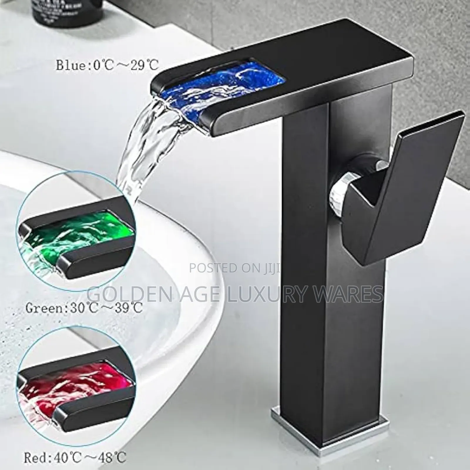 Long Basin Mixer Black With Led Display