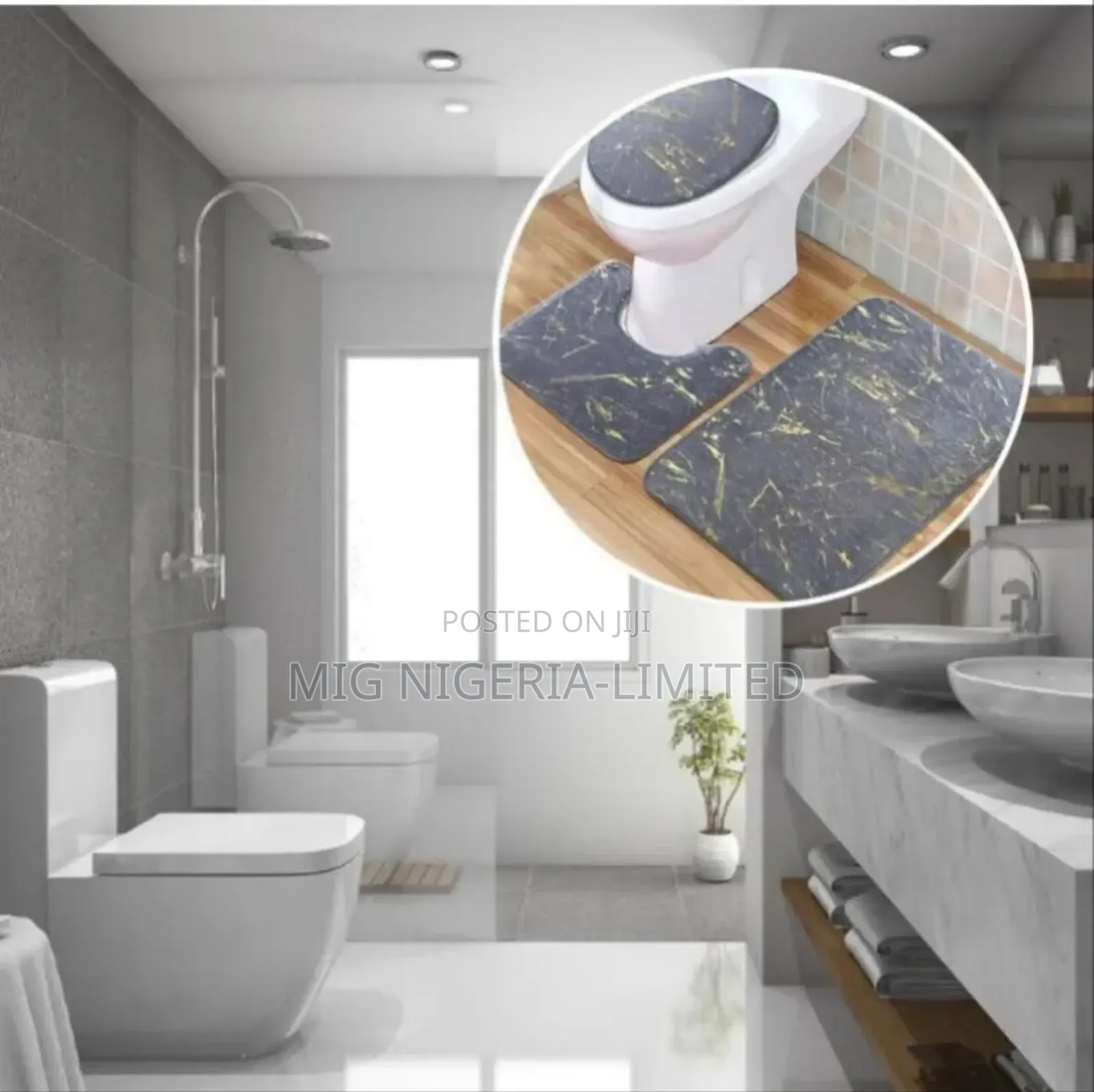 3pcs Toilet and Bathroom Rug Anti Slip Rug Mat