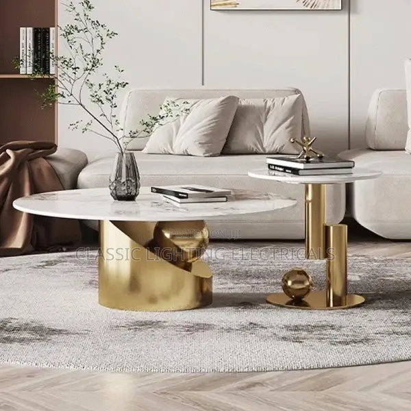 Italian Light Luxury Rock Slab Round Coffee Table, Simple