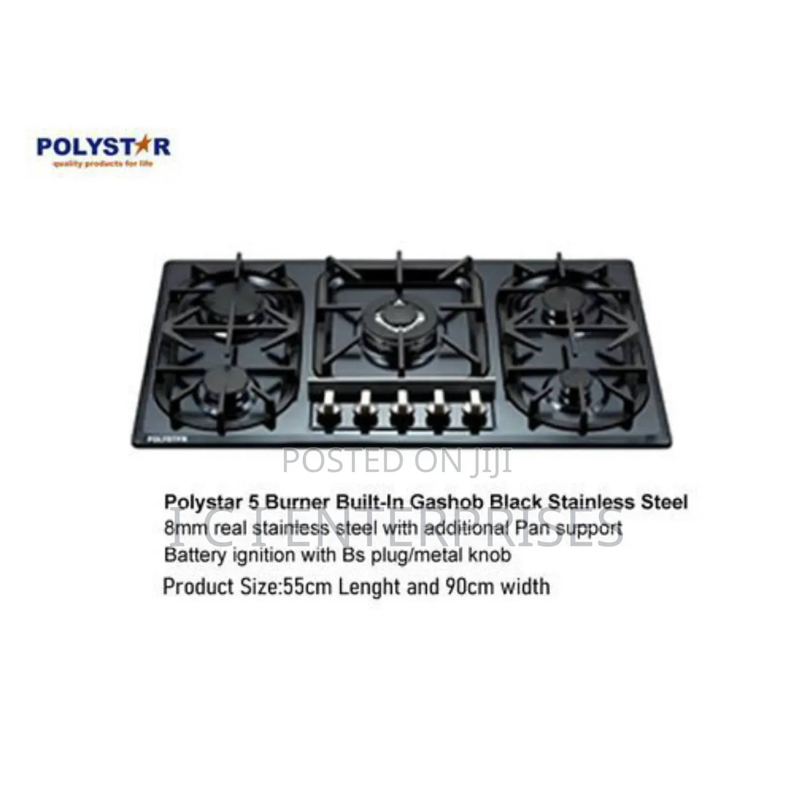Polystar Black Stainless Steel5 Burner Built Gashub