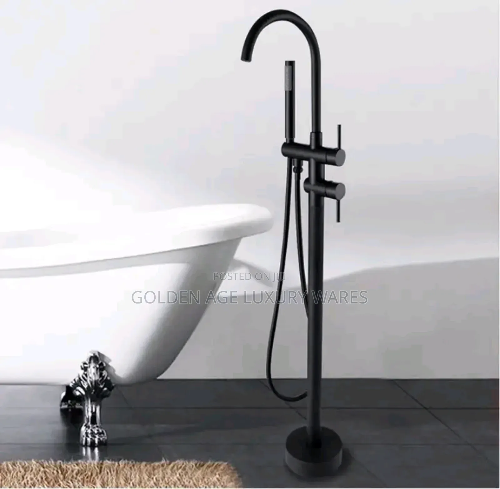 Black Standing Bath Mixer Tap (Round)