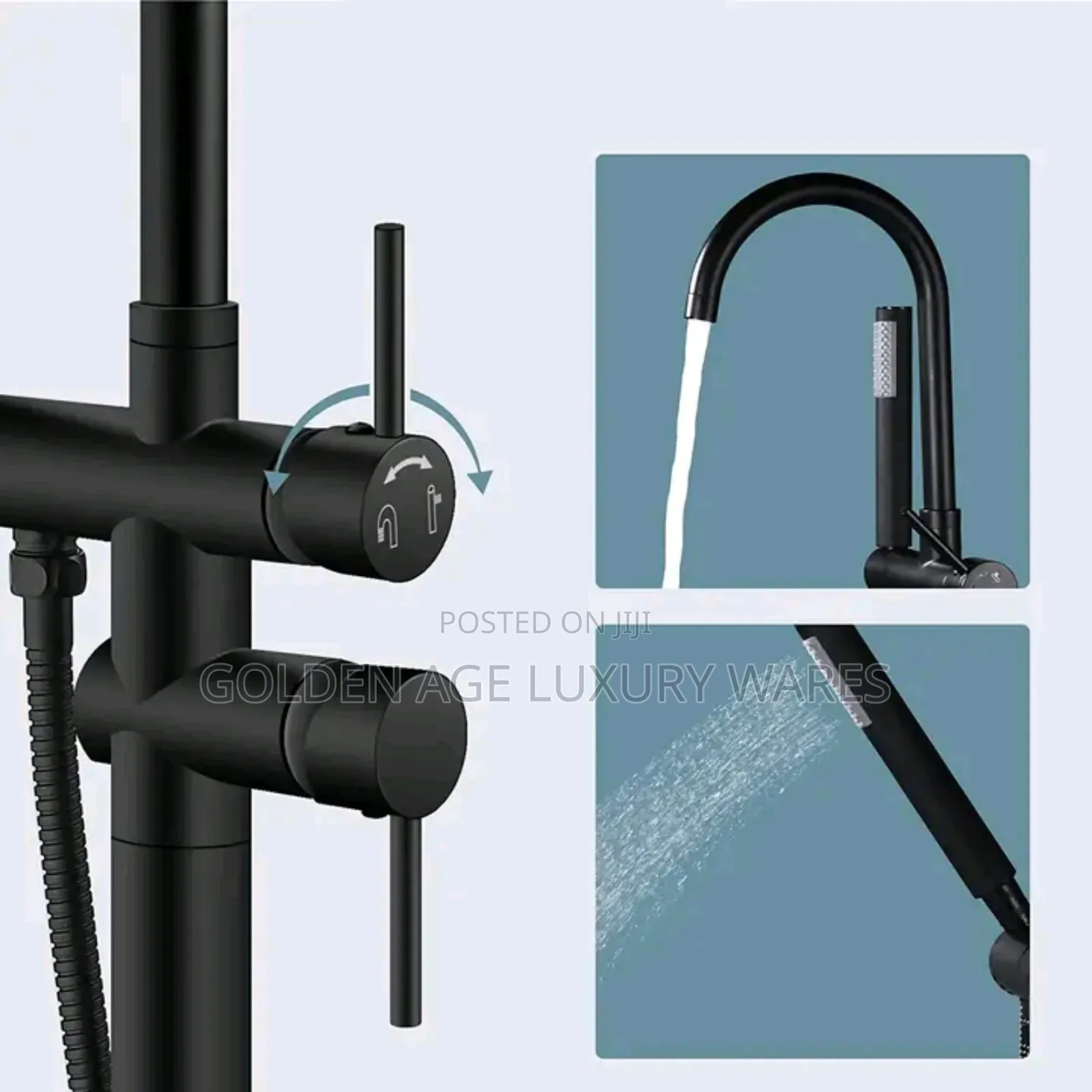 Black Standing Bath Mixer Tap (Round)