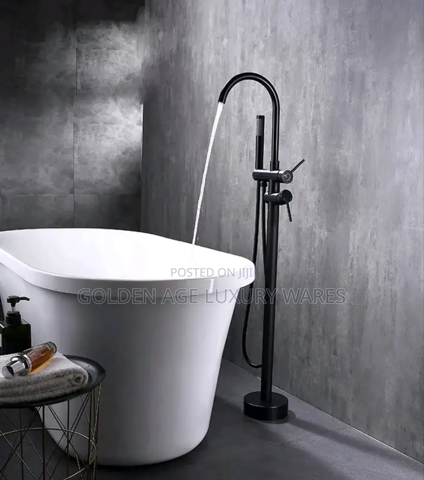 Black Standing Bath Mixer Tap (Round)