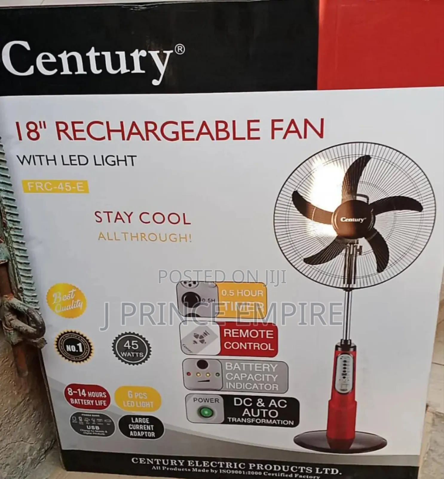 Century 18-Inch Rechargeable Fan With Led Light