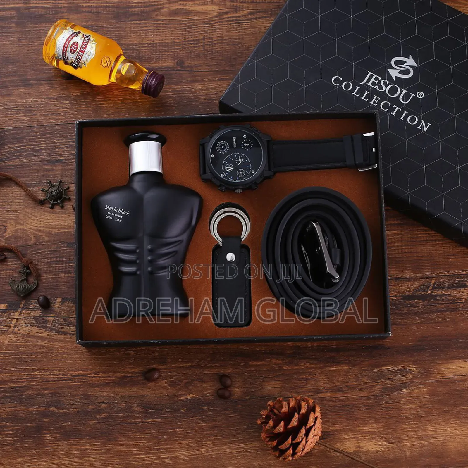 Joseu Men's Gift Set (Perfume, Belt,Key Holder Wrist Watch