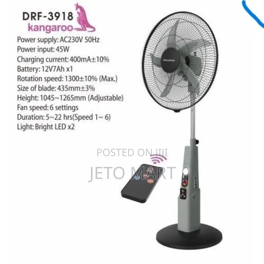 JETOY 16" Rechargeable Standing Fan With Remote Control