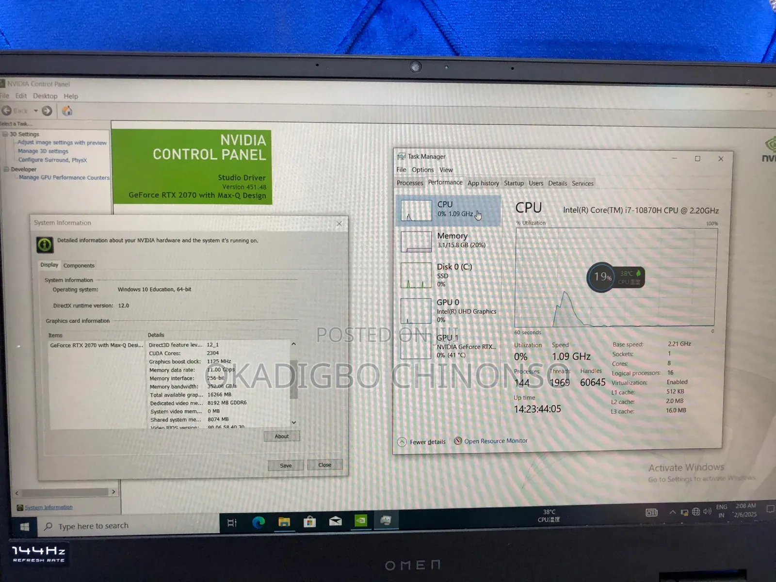 Laptop HP Omen 15-Ce0xx 16GB Intel Core I7 SSD 512GB