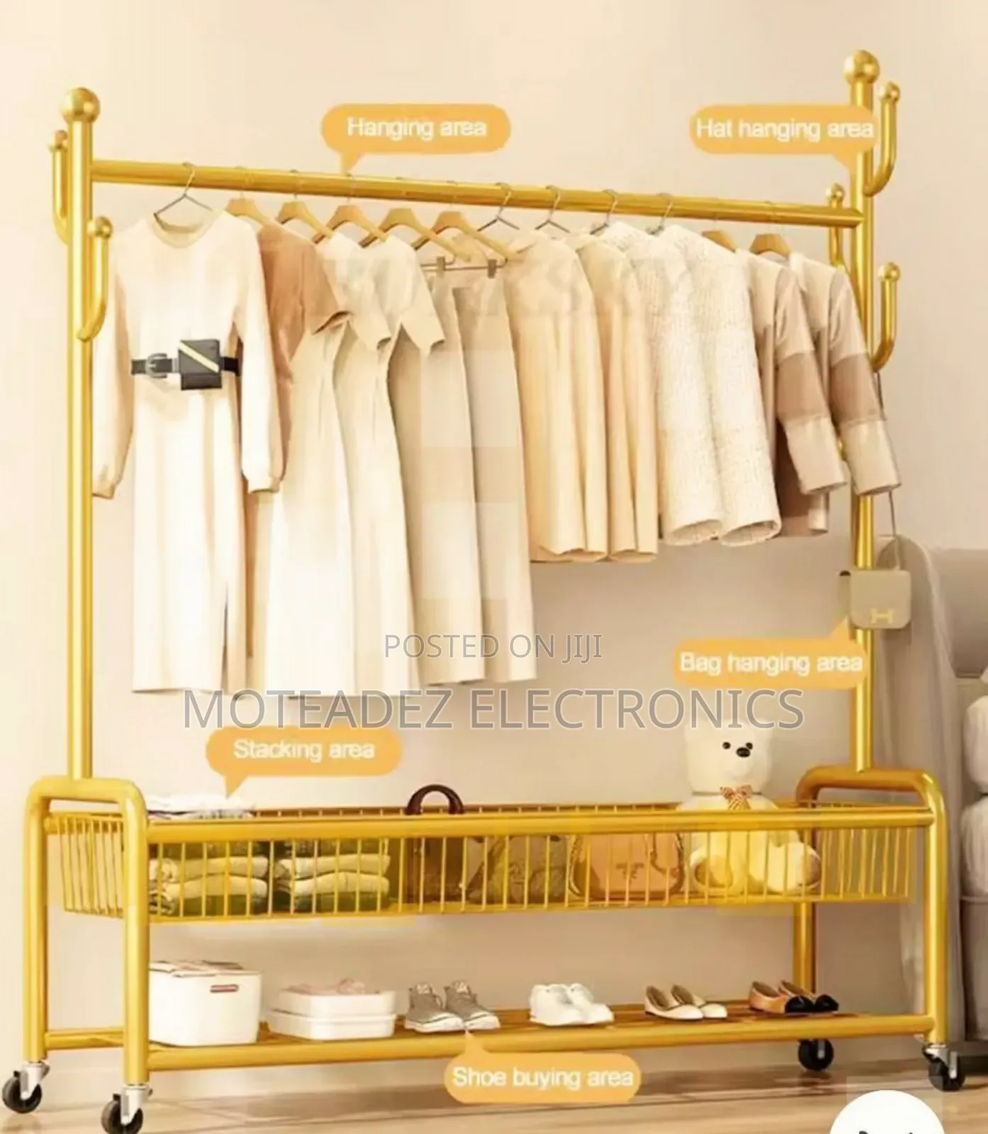 2 Layers Heavy Duty Luxury Golden Clothes Hanger W/Basket