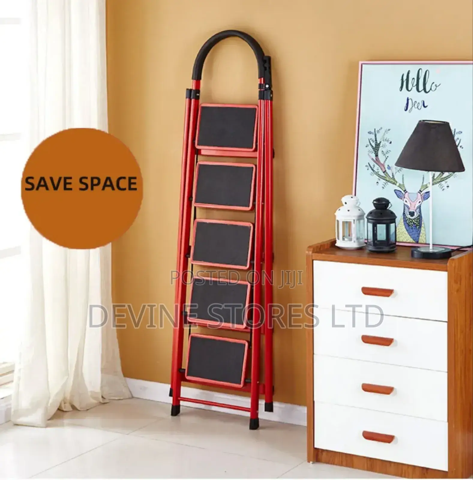 5 Steps Aluminum Red Ladder
