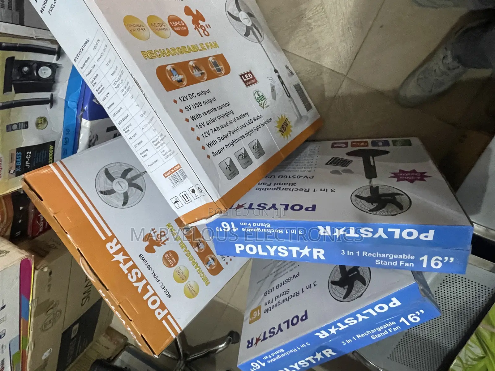 Brand New Polystar 16/18 Rechargeable Solar Standarding Fan