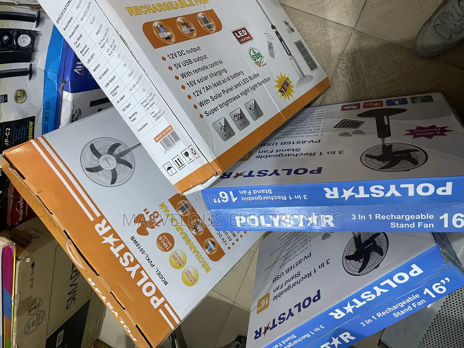 Brand New Polystar 16/18 Rechargeable Solar Standarding Fan
