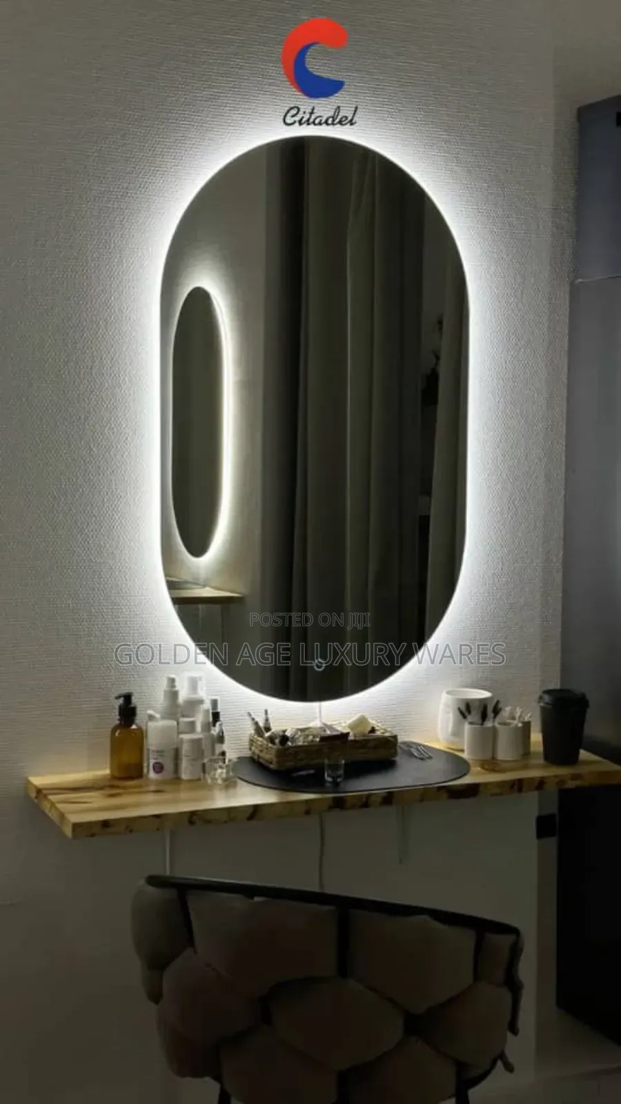 80x100cm Oval Mirror With Lights