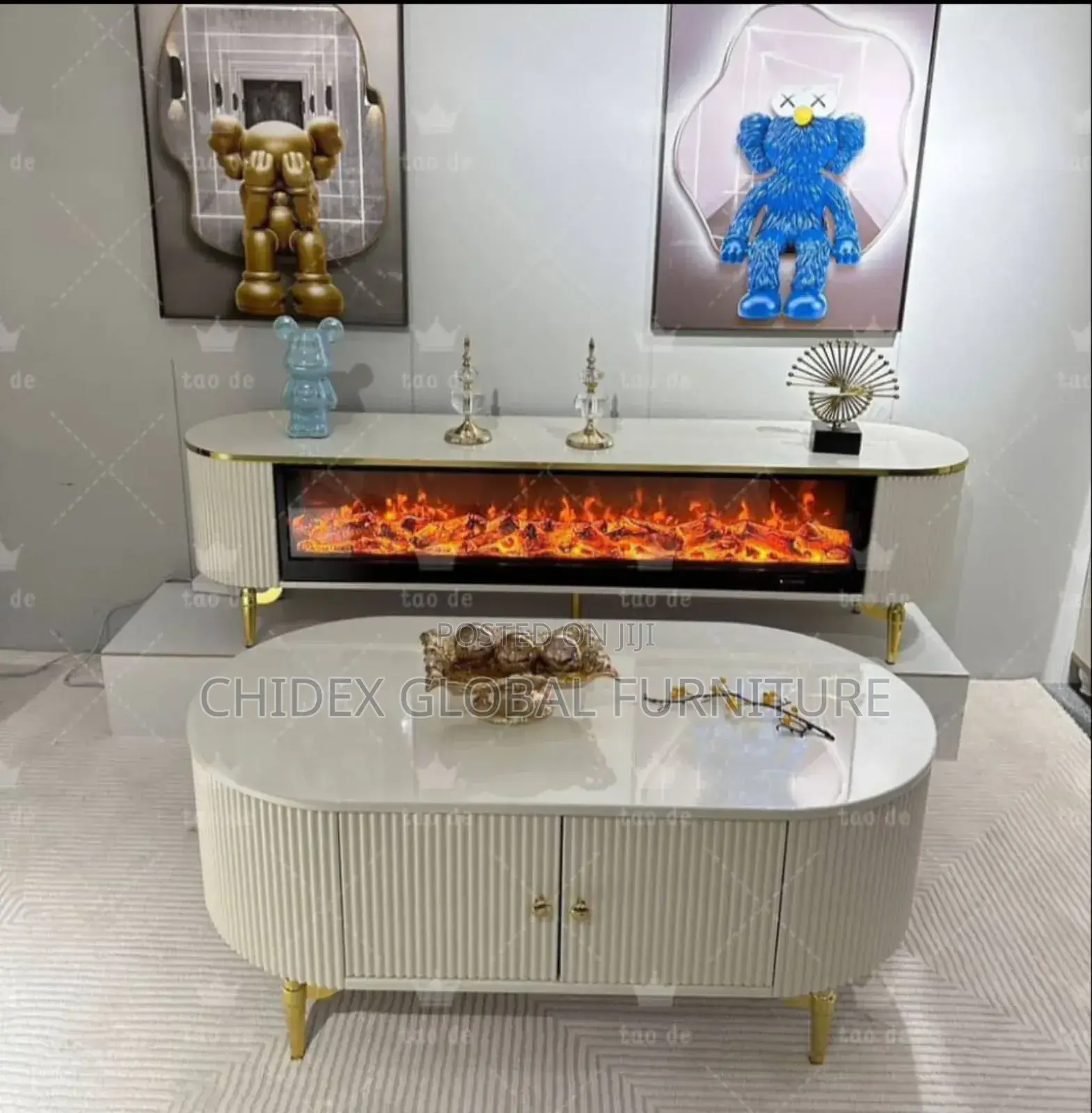 Fireplace Marble Top Tv Stand With Center Table