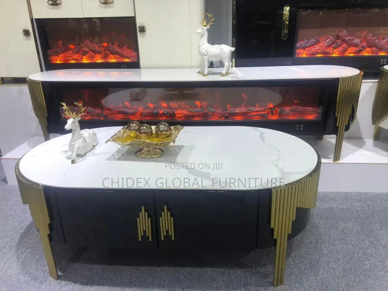 Fireplace Marble Top Tv Stand With Center Table