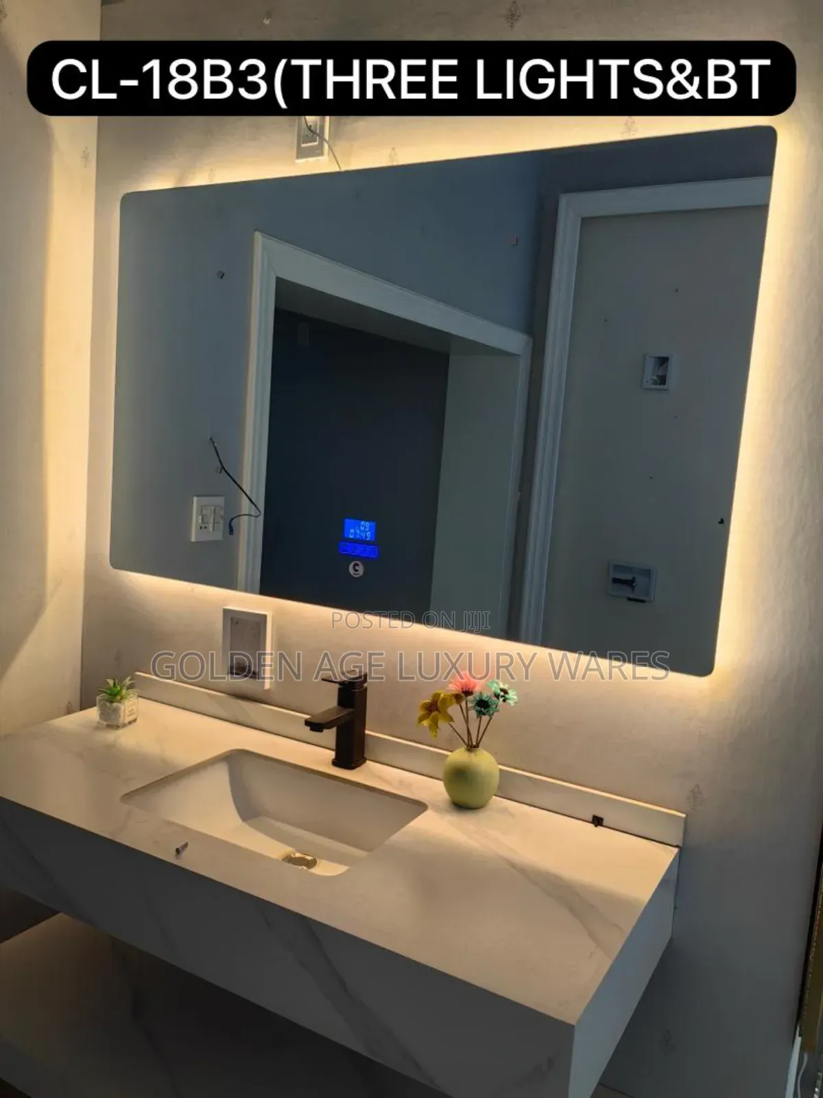 80x130 Mirror With Three Lights and Bluetooth