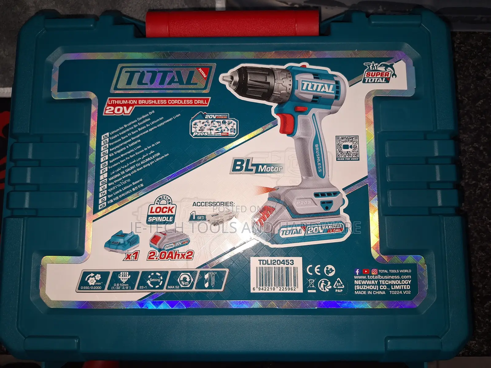 Total Brushless Cordless Drill Kit With 2x 2ah Batteries
