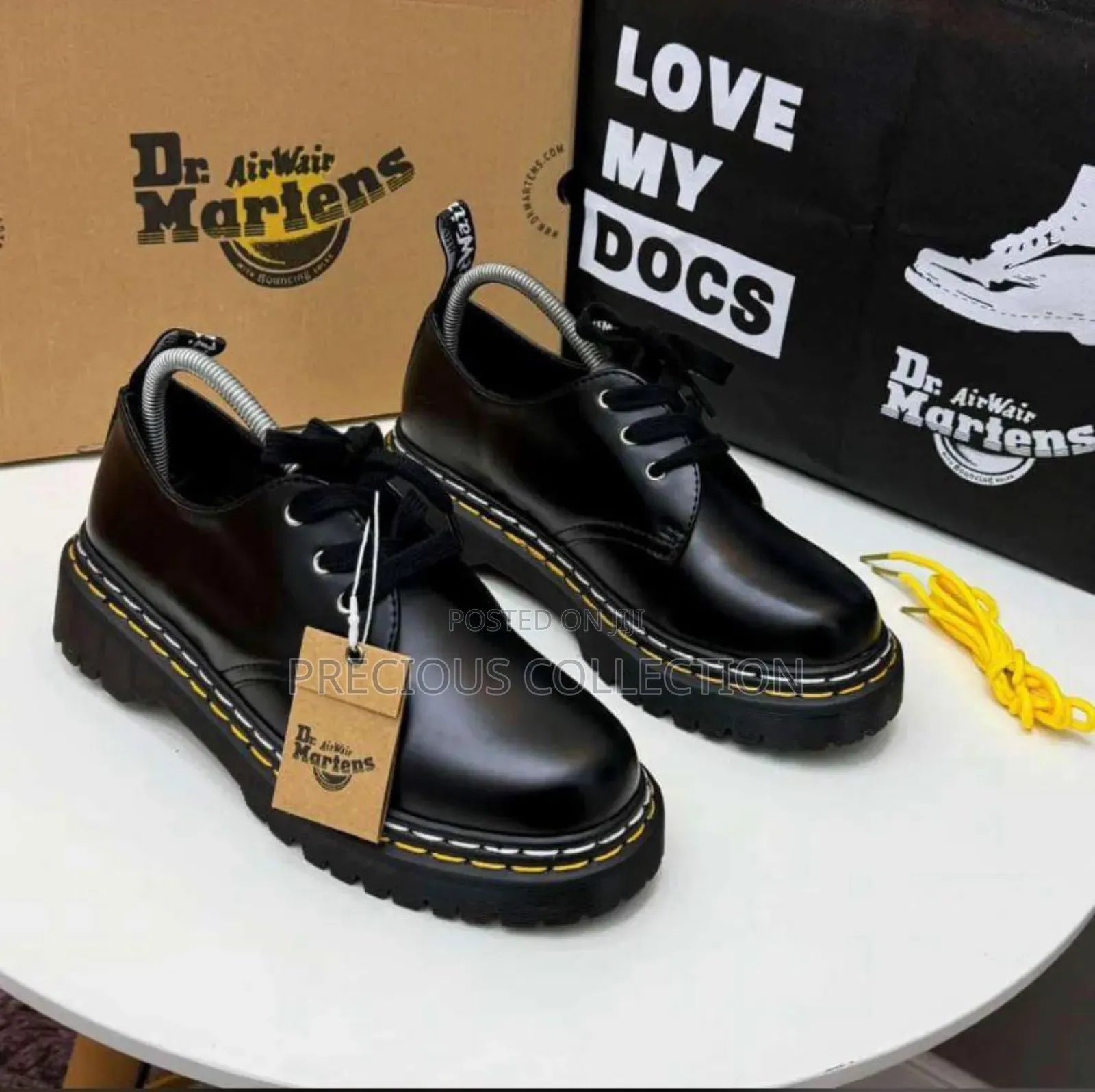 Matte Leather, Double Rope, Black Lace Dr Martens Shoe
