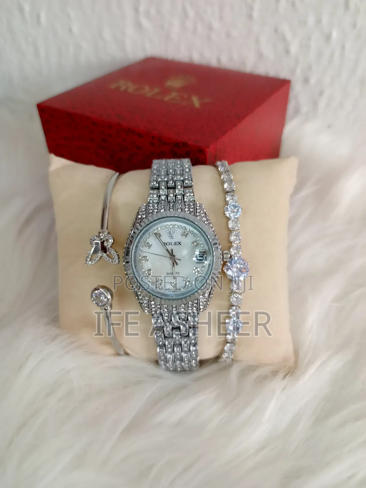 Ladies Rolex Iced Watch With 2 Bracelets 003