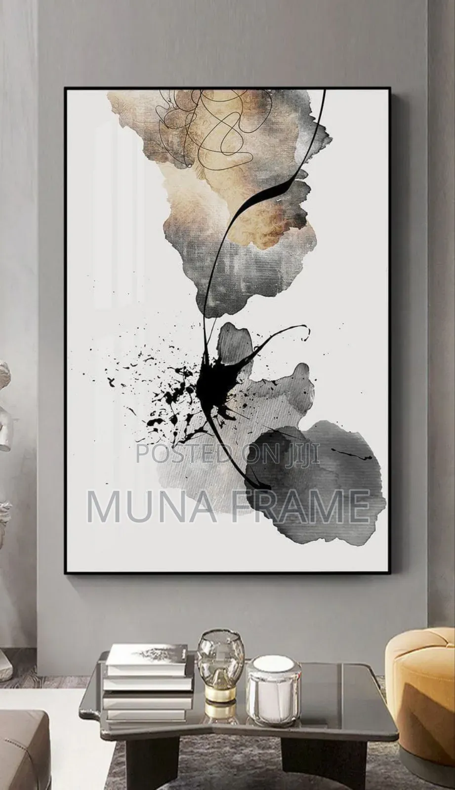 40by60 Inches of Abstract Black Gold and Brown Wall Art