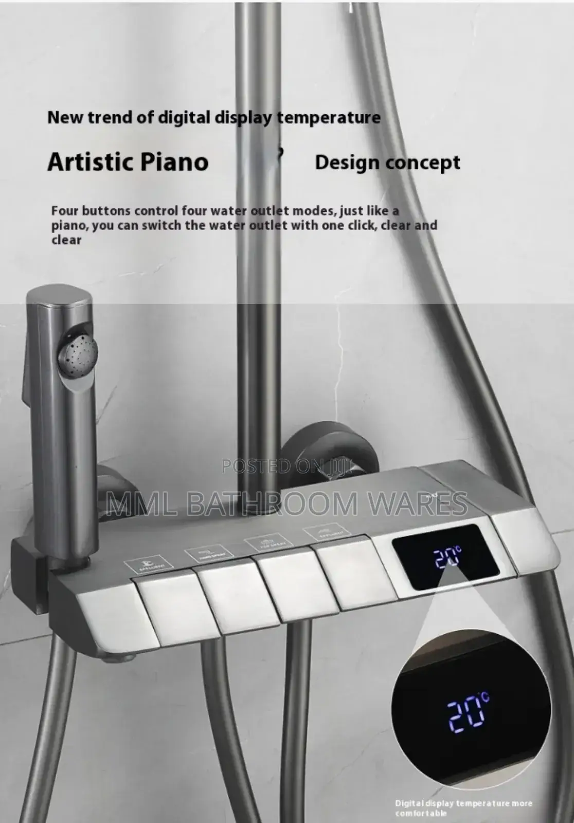 Luxury Gray Shower Mixers With Digital Display - 4-Function