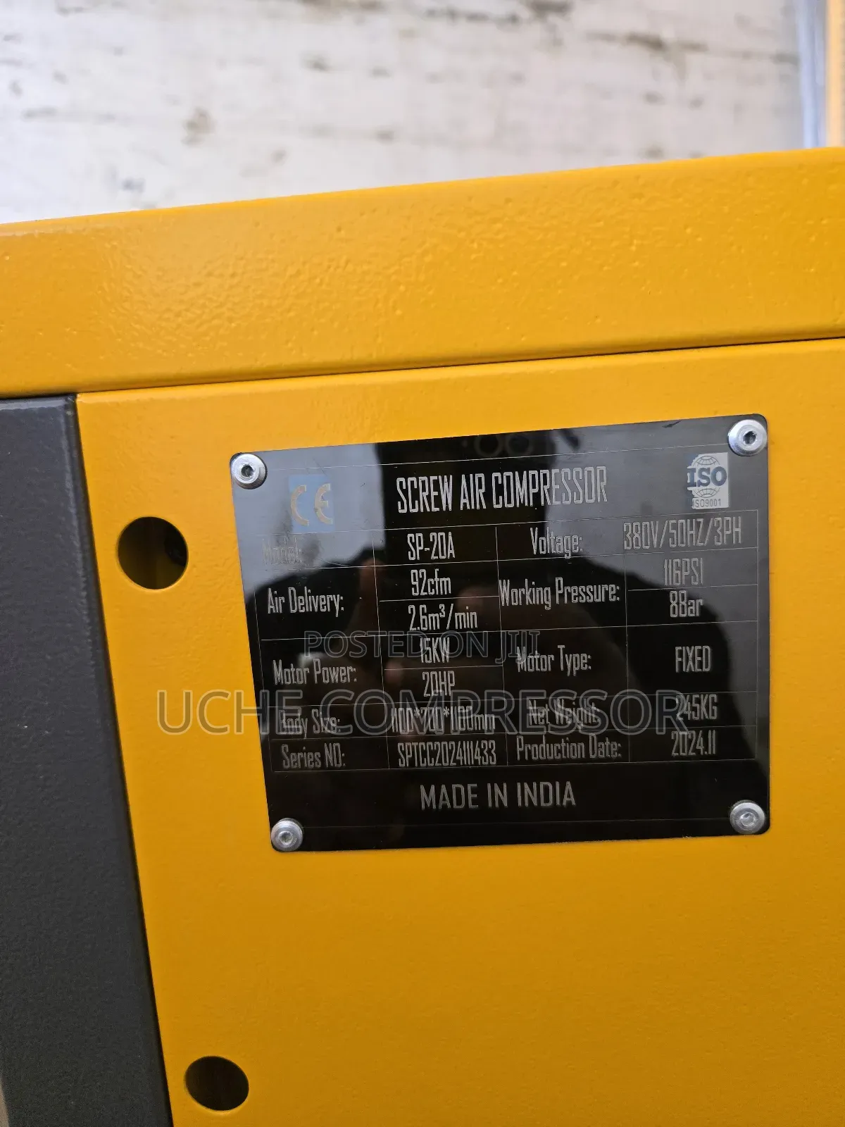 Screw Air Compressor 20hp 8bar 15kw