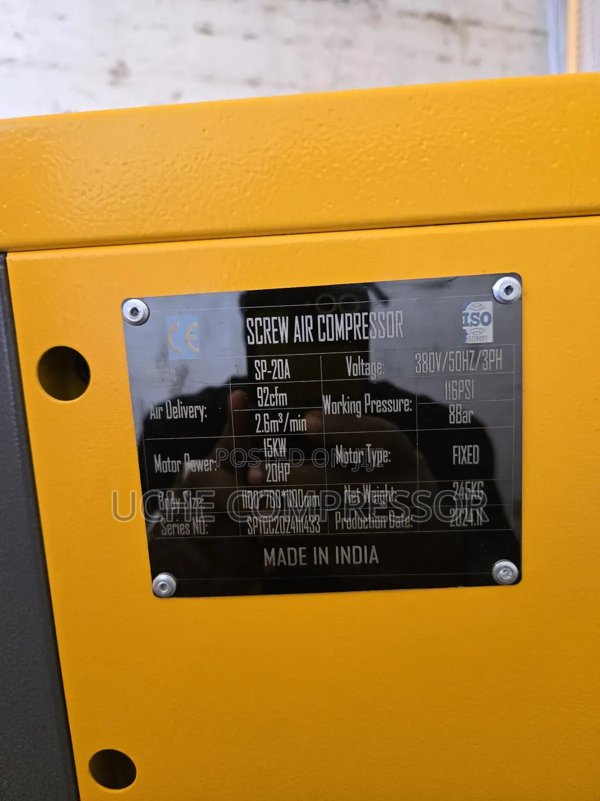 Screw Air Compressor 20hp 8bar 15kw
