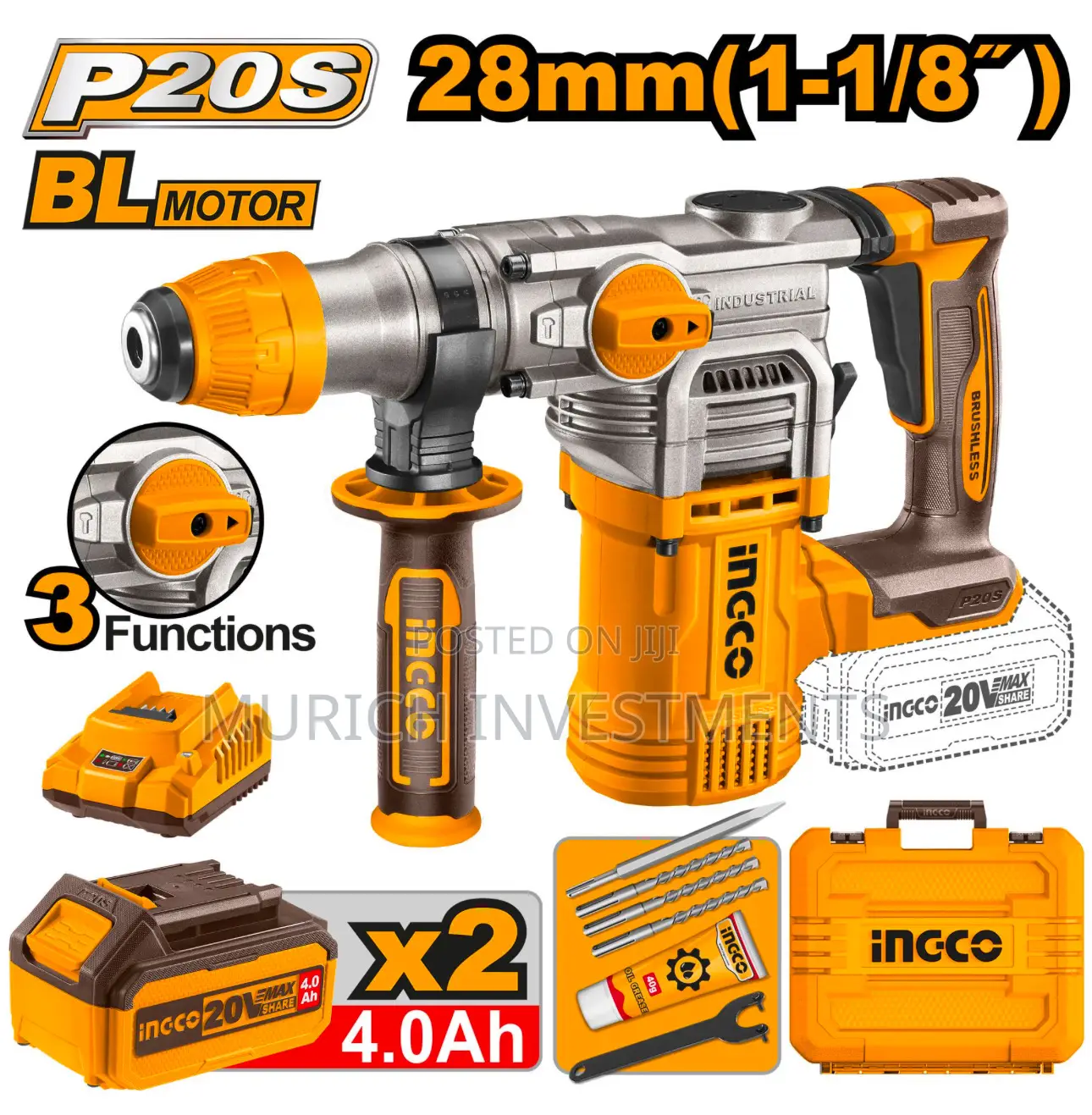 Brushless Lithium Rotary Hammer With Two 20V 4.0ah Batteries